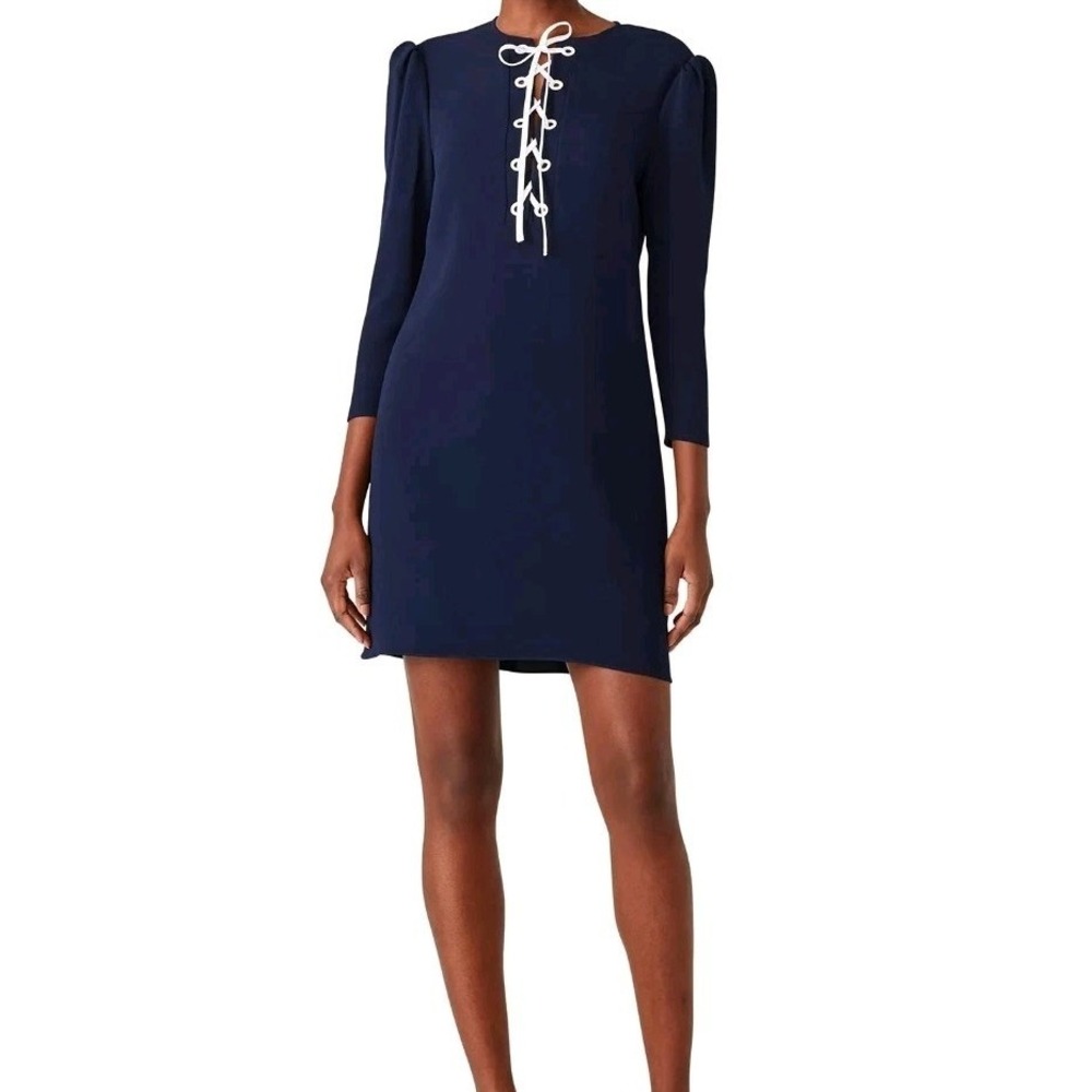 Shoshanna Navy Nikko Dress Lace-Up Nautical Sz 12 3/4 Sleeve MSRP $395 - Picture 4 of 7